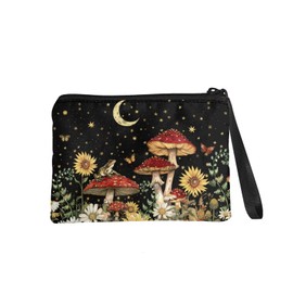 chaqlin Mushroom Coin Purse Women Travel Wallet Small Coin Purse Sunflower Mushroom Change Pouch Pockets with Wrist Strap