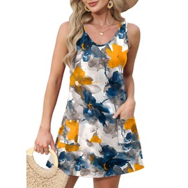 Summer Dresses for Women 2025 Flowy Loose V Neck Swing Cute Casual Dress Sundresses with Pockets Floral 10 XL