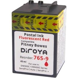 diroya 765-9 Ink Cartridge High Yield Replacement for Compatible Pitney Bowes SendPro C Auto DM300c DM400c DM450c DM475c and G900 Postage Meter Red Ink Fluorescent