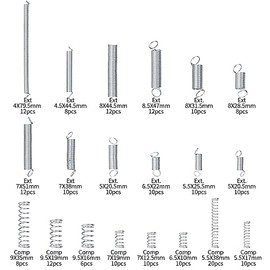 Bnnrjia 210 Pcs Compression Springs and Tension Springs Assortment Kit, Springs Assorted Extension Springs, Steel Metal Extended Compressed Spring Assortment Set, Coil Springs Spiral Springs Kit, 20 Sizes