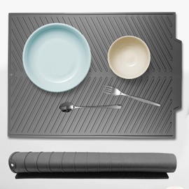 MCSDFN Silicone Dish Drying Mat with Drain Lip, Non-Slip Draining Mat for Kitchen Counter or Sink, Heat Resistant Dish Drying Pad - 17"x13"