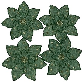 Aude Home Doilies Pack of 4 Embroidered Doilies 20 cm Round with Christmas Motif (20 cm Star)
