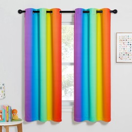 NICETOWN Colorful Rainbow Bedroom Curtains, Home Decoration Blackout Curtains for Girls Room Decor, Window Drapes for Girly Nursery Kids Daughter Room Classroom (Dark Rainbow, 42W x 63L, Set of 2)