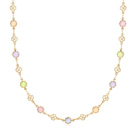Barzel 18K Gold Plated Multicolor Flower Necklace for Women - Made In Brazil (24 Inches)