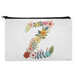 Letter Z Floral Monogram Initial Makeup Cosmetic Bag Organizer Pouch