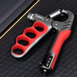 Adjustable Hand Grip Trainer with Counter - 5-100 kg Forearm & Wrist Trainer, Mechanical Hand Muscle Trainer for Strength Training, Rehab, Climbing, Fitness & Stress Relief (Red)