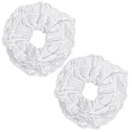 2 Pcs Oversized Scrunchie, White Vintage Lace Scrunchie, Soft Simple Ruffles Scrunchies, Elastic Oversized Linen Eyelet Scrunchies for Women Thick Curly Hair Ponytail