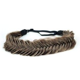 BOBIYA Wide Fishtail Synthetic Hair Braids Headband, Classic Braided Headband, Elastic Stretch Toupee, Beauty Accessory (Ash Brown)