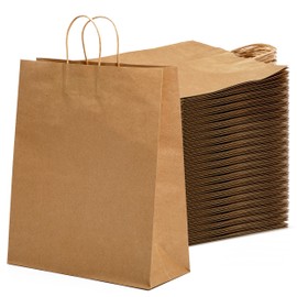 FMP Brands 250 Pack 13x7x17 Inches Large Kraft Paper Gift Bags with Handles Bulk, Durable Brown Paper Bags for Party Favors, Craft Gift Bag for Birthday Packaging, Small Business and Shopping Lunch