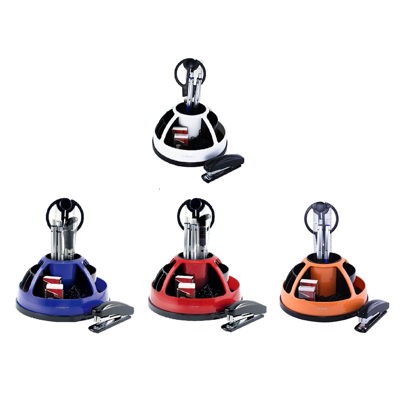 EXERZ Desk Organiser Red, Rotating Pencil Holder, Desk Tidy Swivel