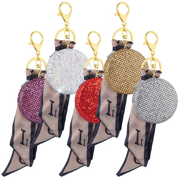 Framendino, 5 Pack Sequin Glitter Pocket Folding Travel Mirors Compact