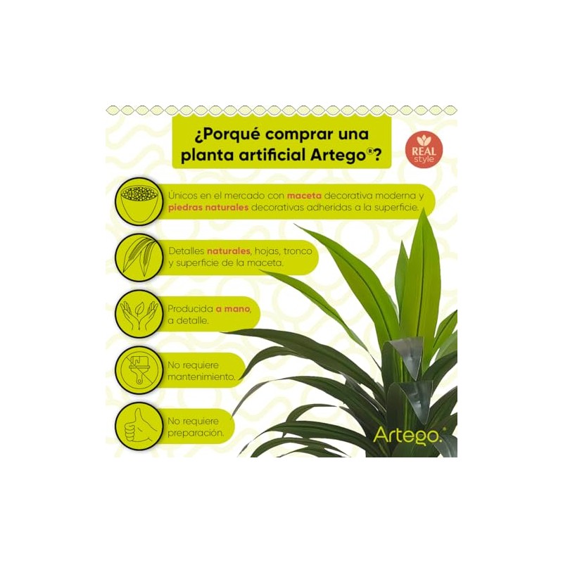 Artego Planta Artificial Decorativa Moderna con Maceta hogar Sala Comercio