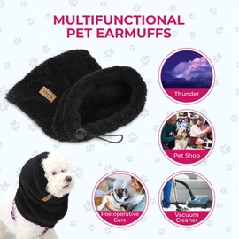 SSaYo Adjustable Dog Noise Cancelling Ear Muffs Noise Protection - Ear Wraps for Dogs - Snoods Dog Headband Ear Covers for Anxiety Relief (Black, Small)