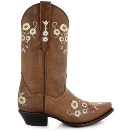 Soto Boots Womens Showstopper Snipped Toe Floral Cowgirl Boots M50044 (Tan,12 B(M) US)