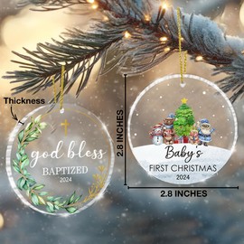 2 Pcs Baby Christmas Ornament, 2024 Baptism Gifts for Baby Boys Girls, God Bless Christening Gifts, Babys First Christmas Ornament 2024, New Baby Keepsake