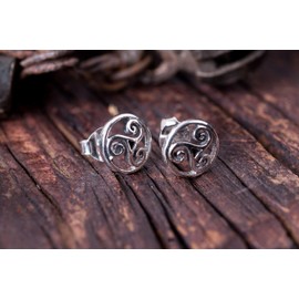 WINDALF Celtic Earrings Arcana Diameter 1 cm Bohemia Stud Earrings Celtic Triskele Celtic Art Earrings 925 Sterling Silver, Fabric