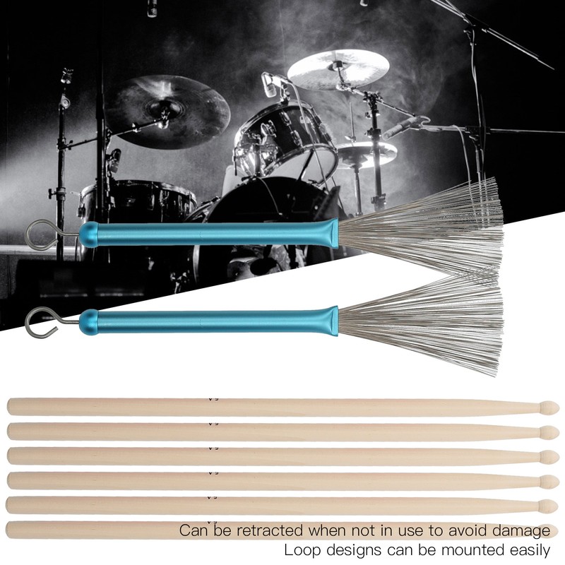 Drum Stick Brush Set Jazz Retractable Metal Wire 5A Rod