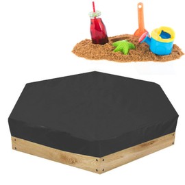Tomotato Sandbox Cover, 140x120x20cm Hexagon Sandpit Covers with Drawstring Kids Sand Pit Cover Pool Sun Cover for Sandpit Furniture Outdoor Garden(Black)