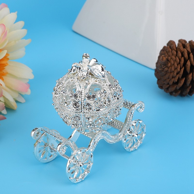 Rhinestone Decorated Pumpkin Carriage Jewelry Box Metal Crafts Gift Tabletop