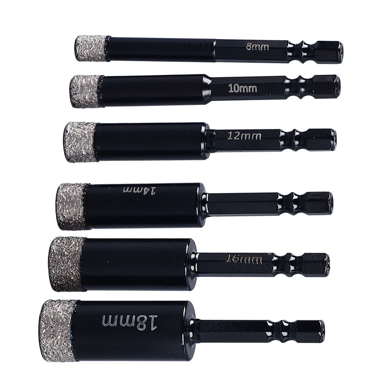 6Pcs Dry Diamond Drill Bit Kit 8 10 12 14