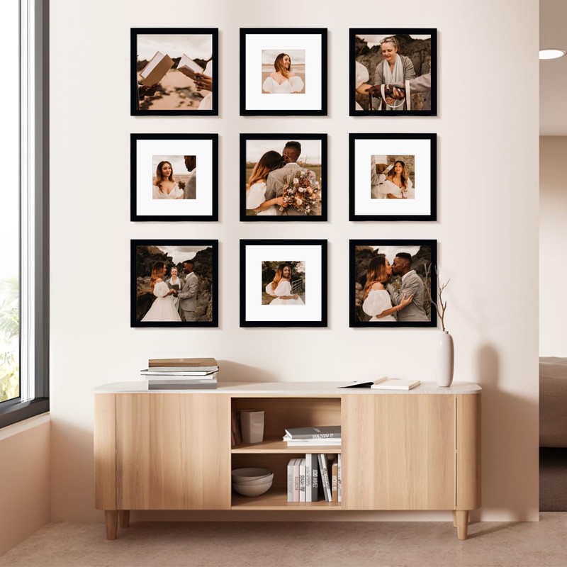 BSRHOME 12x12 Picture Frame Set of 9, Display Pictures 8x8