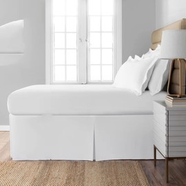 Pleated Bed Skirt with Split Corners-Pleated Dust Ruffle - 18" Tailored Drop Easy Fit,100% Microfiber Soft,Sheen & Luxurious Look - Bed Skirts (White -Full)
