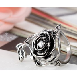 Flongo Womens Ladies Gothic Stainless Steel Rose Flower Vine Band Ring, Size 7