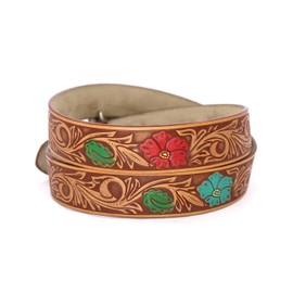 West Star Western Leather Belt Floral Tooling & Silver Floral Buckle Lady 32''- 818 BR Flower M