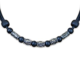 HANA LIMA Necklace with stainless steel beads, surfer chain, leather necklace, men's necklace, Metal Stainless Steel Leather, Not Applicable
