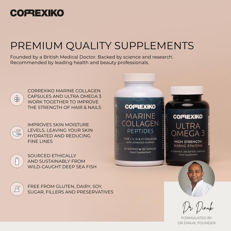 CORREXIKO Marine Collagen Capsules & Ultra Omega 3 Supplement Bundle