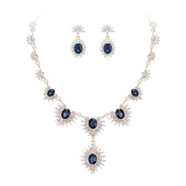 EVER FAITH Crystal Wedding Jewellery Sets, Sparkling Oval Marquise Rhinestone Earrings Necklace Set for Bride Bridesmaid, Crystal