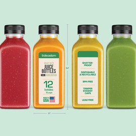 DECADORN 8oz Plastic Bottles With Caps - 12 Pack Plastic Juice Bottles For Juicing - Empty Juice Containers With Lids For Fridge - MADE IN USA Clear Small Reusable Bottles With Lids - drink container