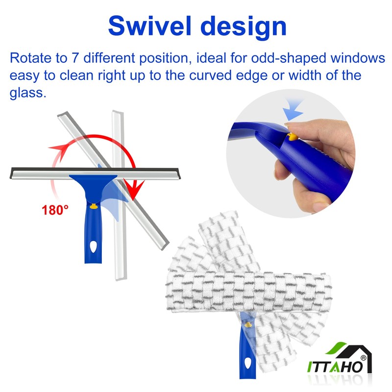 ITTAHO Squeegee for Window Cleaning,12" Squeegee and 11" Microfiber Scrubber