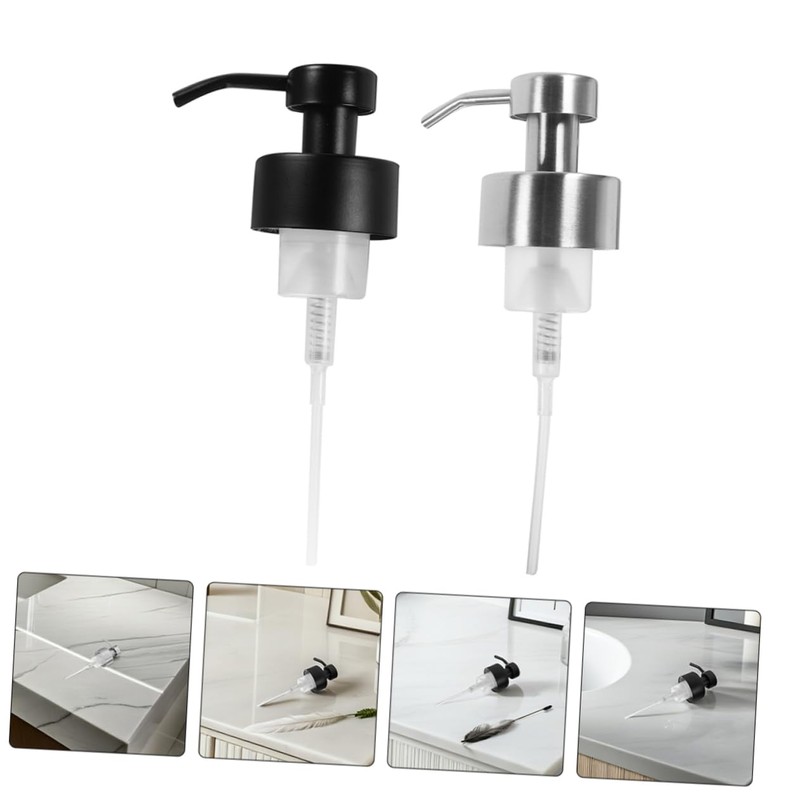 IWOWHERO 2pcs Stainless Steel Lotion Pump Head Dispenser Black Soap