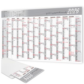 XXL Wall Calendar 2026 - Yearly Calendar Large 114 x 64 cm - 14 Months (Dec 2025 - Jan 2027) - with Holidays, School Holidays & KW - Modern Design for Office & Private - Folded