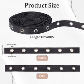 letsinstyle 10 Yards 0.78" Wide PU leather Eyelet Tape, Black Grommet Ribbon Tapes, Silver Eyelet Twill Trim Accessories for Sewing Garment Corset Shirt Jacket Clothing DIY