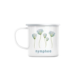 Enamelled metal cup, 284 ml, nymph flowers, minimalist, chic, love