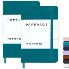 PAPERAGE Lined Pocket Journal Notebook, 2 Pack, (Turquoise), 160 Pages, Small Notebook, 3.6 inches x 5.6 inches - 100 GSM Thick Paper, Hardcover