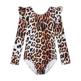 Tziharora Leotards for Girls 7-8 Years Old Long Sleeve Ruffle Gymnastics Bodysuits Black Leopard Outfits