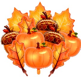 12 Pack Fall Thanksgiving Balloons Decorations Set - Pumpkin Maple Leaf Pine Cones Foil Balloons for Autumn Harvest Happy Thanksgiving Day Party Supplies