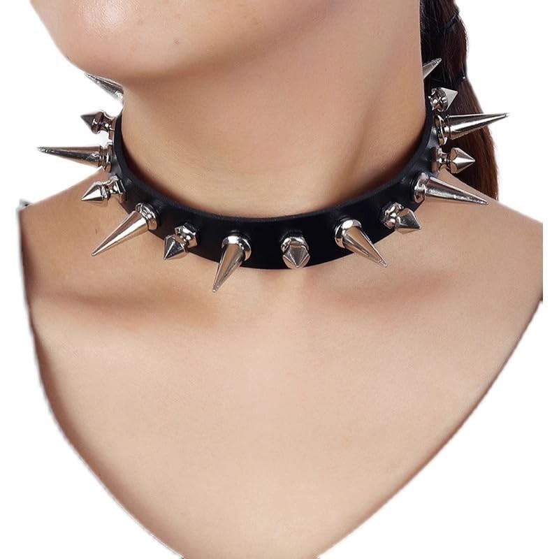 Deelfel Women's Choker Black PU Leather Spike Necklace Punk Goth