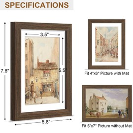 Vittanly 5x7 Picture Frame - Solid Wood Frame with Shatterproof Plexiglass, Includes 4x6 Mat, Wall Hanging or Tabletop Display for Photos, Art, Home & Office Decor (Brown, 1 Pack)