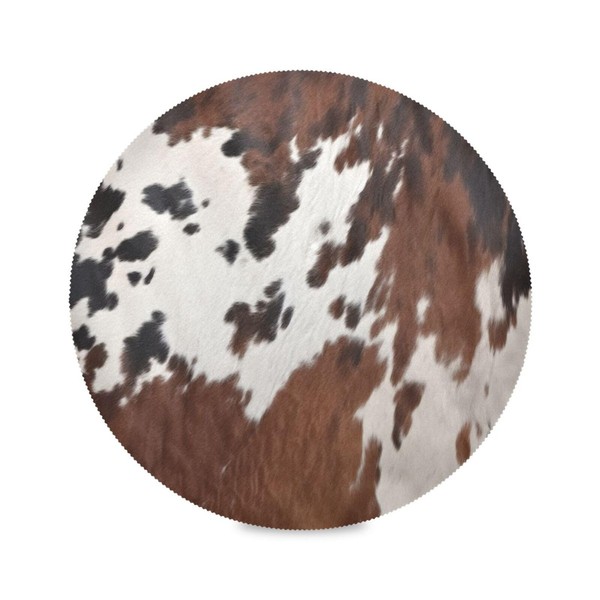 FUGIDOG 15 Inch Cowhide Round Placemats Set of 4 Heat