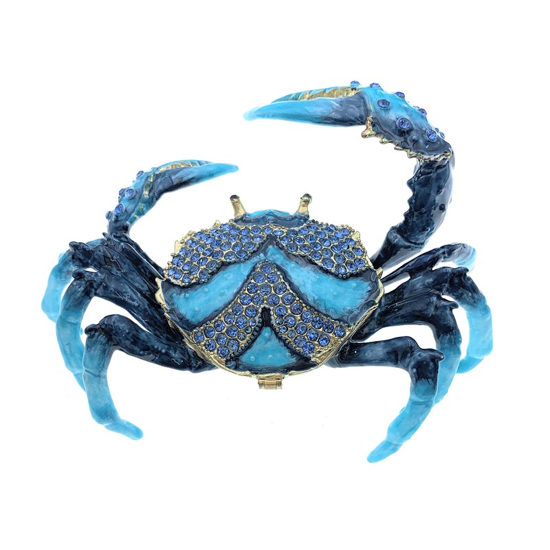Kubla Craft Enameled Blue Crab Trinket Box, Accented with Austrian