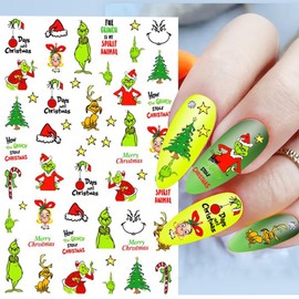 Christmas Nail Stickers, 8 Sheets Grinch Nail Stickers, Christmas, Santa Claus Nail Stickers, Grinch Decoration Christmas Stickers Nails
