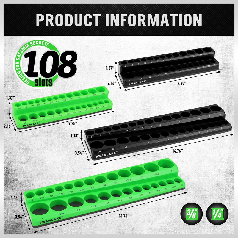 SWANLAKE GARDEN TOOLS 4-Piece Magnetic Socket Organizer Set, Metric &