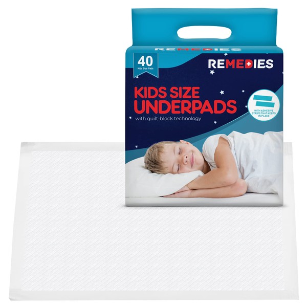 Ultra-Absorbent Underpads With Adhesive Strips For Mattress Protection By Remedies- Waterproof Bed Wetting Incontinence Pads- 30x30 Inches, 40 Count