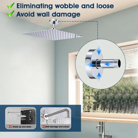 RAINREVIVE 3 Inch Shower Arm with Flange and Stabilizer Bracket, Ceiling Mount Replacement Rain Shower Head 304 Stainless Steel Straight Arm For Fixed Shower Head, Chrome