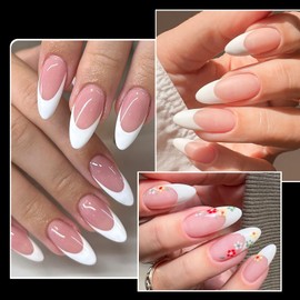 Lifextol 300pc Medium Almond Nail Tips Fake Nails French Tip Press on Nails Medium Acrylic Nails Clear Nail Tips Full Cover False Nail Artificial Fingernail, 15 Sizes Matte Soft Gel x Nail Extentions