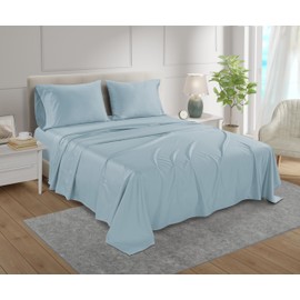 100% Cotton Bed Sheets Queen Set With Sheet & Pillowcase Sets - 800 Thread Count Bedding Sets Queen, Deep Pocket Sheets- Egyptian Cotton Sheets Queen Size- Sateen Weave Queen Sheet Set- Light Blue
